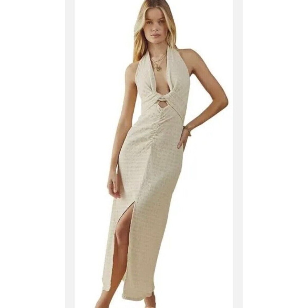 Free People Tan Tie Front Slit Maxi Gown